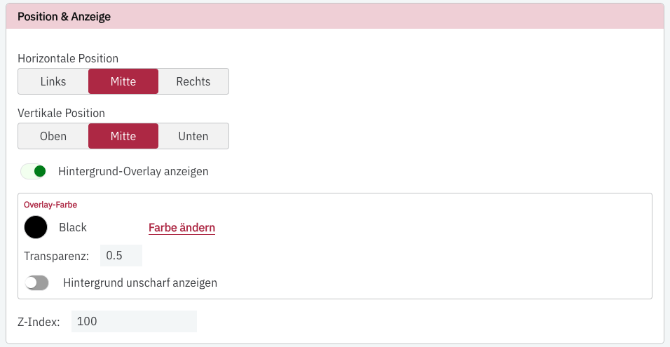 Screenshot von PollHero mit den Positions- & Anzeige-Optionen einer Onsite-Umfrage