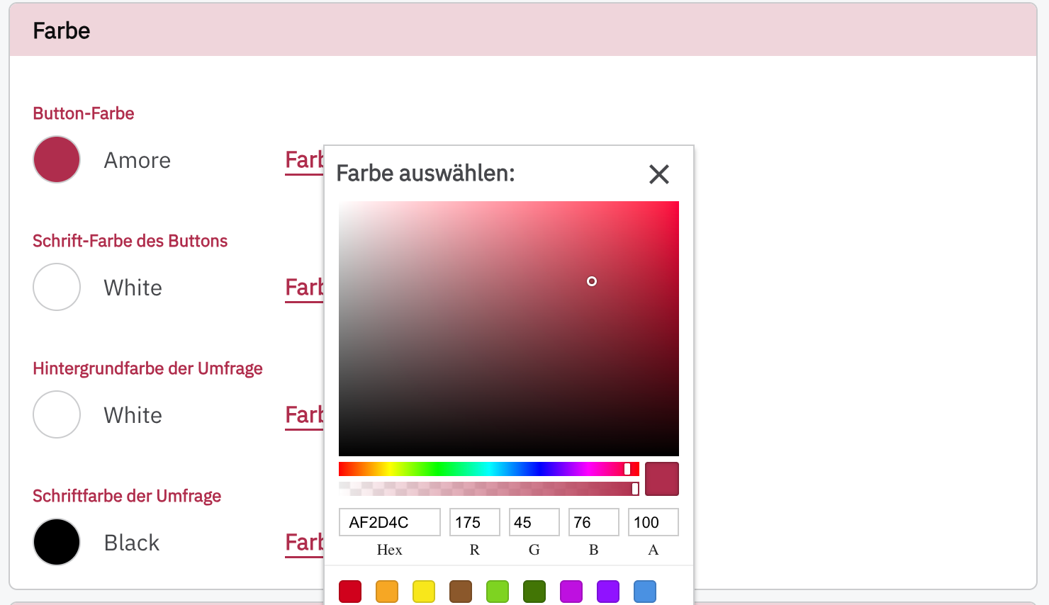 Farbauswahl bei PollHero-Umfragen
