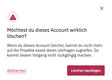 Warnmeldung Account löschen PollHero