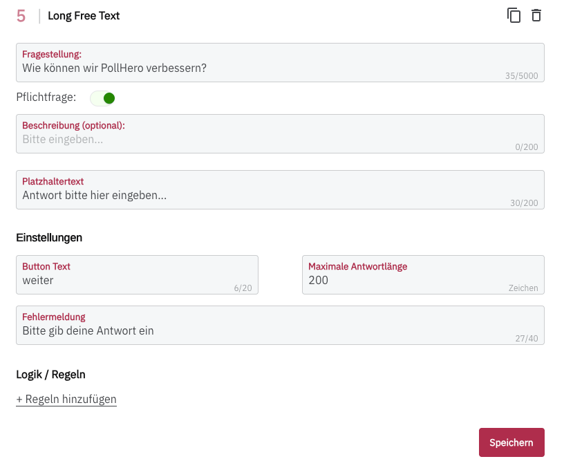 Freitextfrage in PollHero