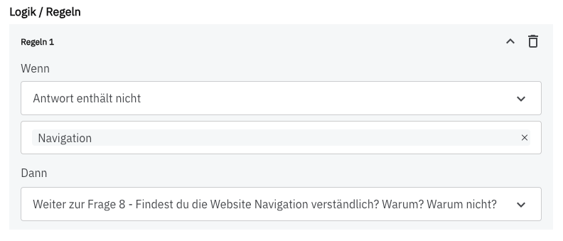 Folgefrage für eine Freitextantwort ausgewählt