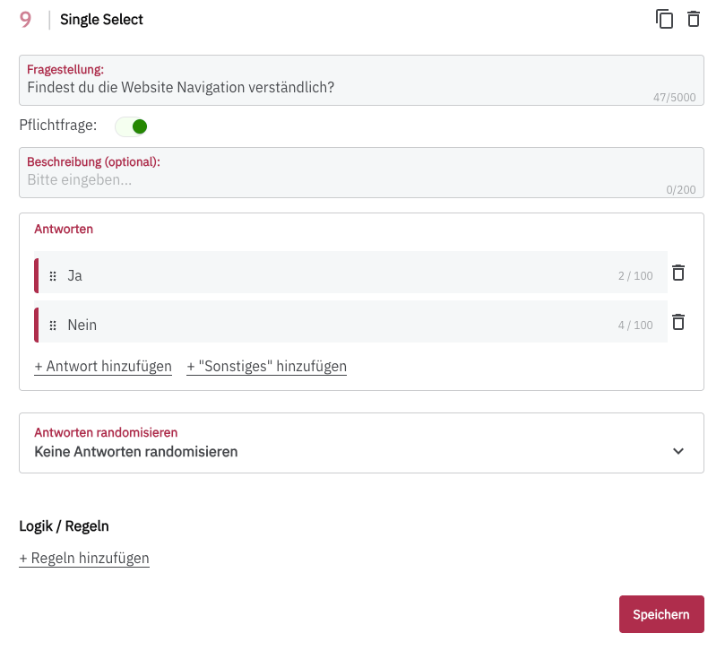 Beispiel einer Single-Select-Frage in PollHero